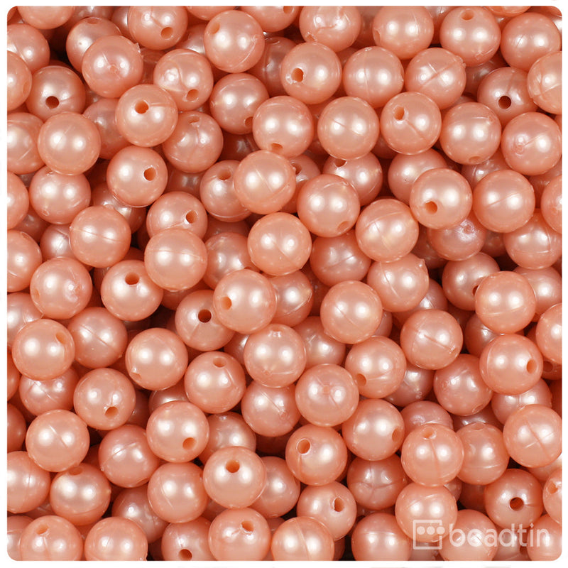 BeadTin Peach Pearl 8mm Round Plastic Craft Beads (300pcs)