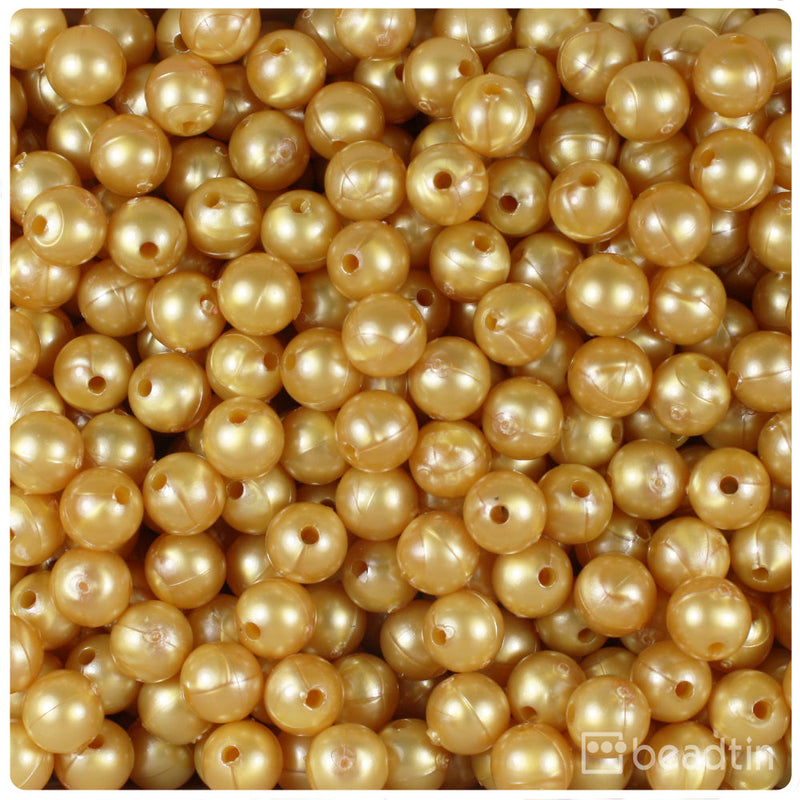 BeadTin Gold Pearl 8mm Round Plastic Craft Beads (300pcs)