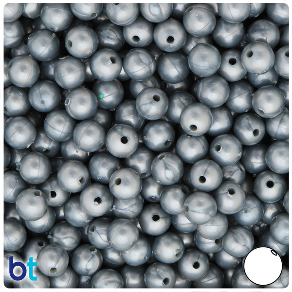 BeadTin Grey Pearl 8mm Round Plastic Craft Beads (300pcs)