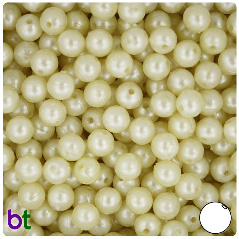 BeadTin Light Yellow Pearl 8mm Round Plastic Craft Beads (300pcs)