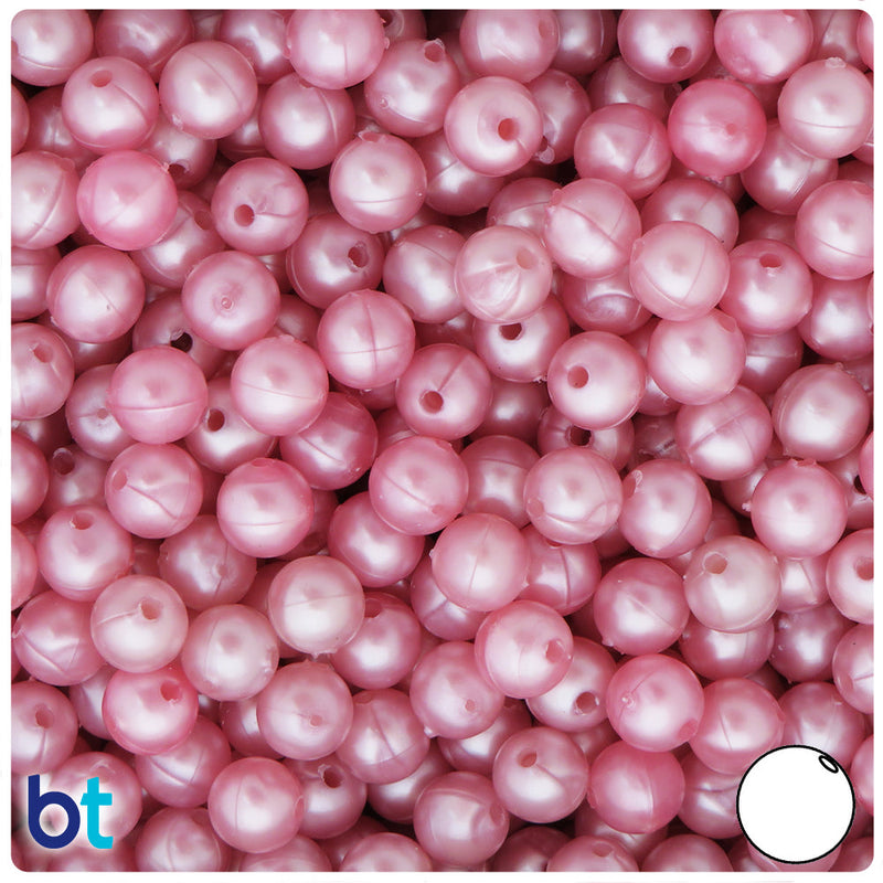 BeadTin Medium Rose Pearl 8mm Round Plastic Craft Beads (300pcs)