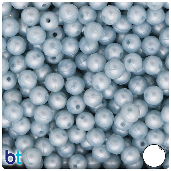 BeadTin Azure Blue Pearl 8mm Round Plastic Craft Beads (300pcs)