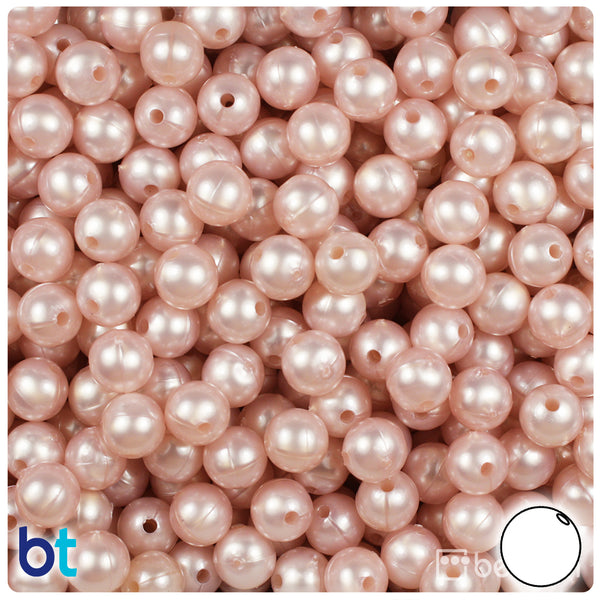 BeadTin Light Rose Petal Pearl 8mm Round Plastic Craft Beads (300pcs)