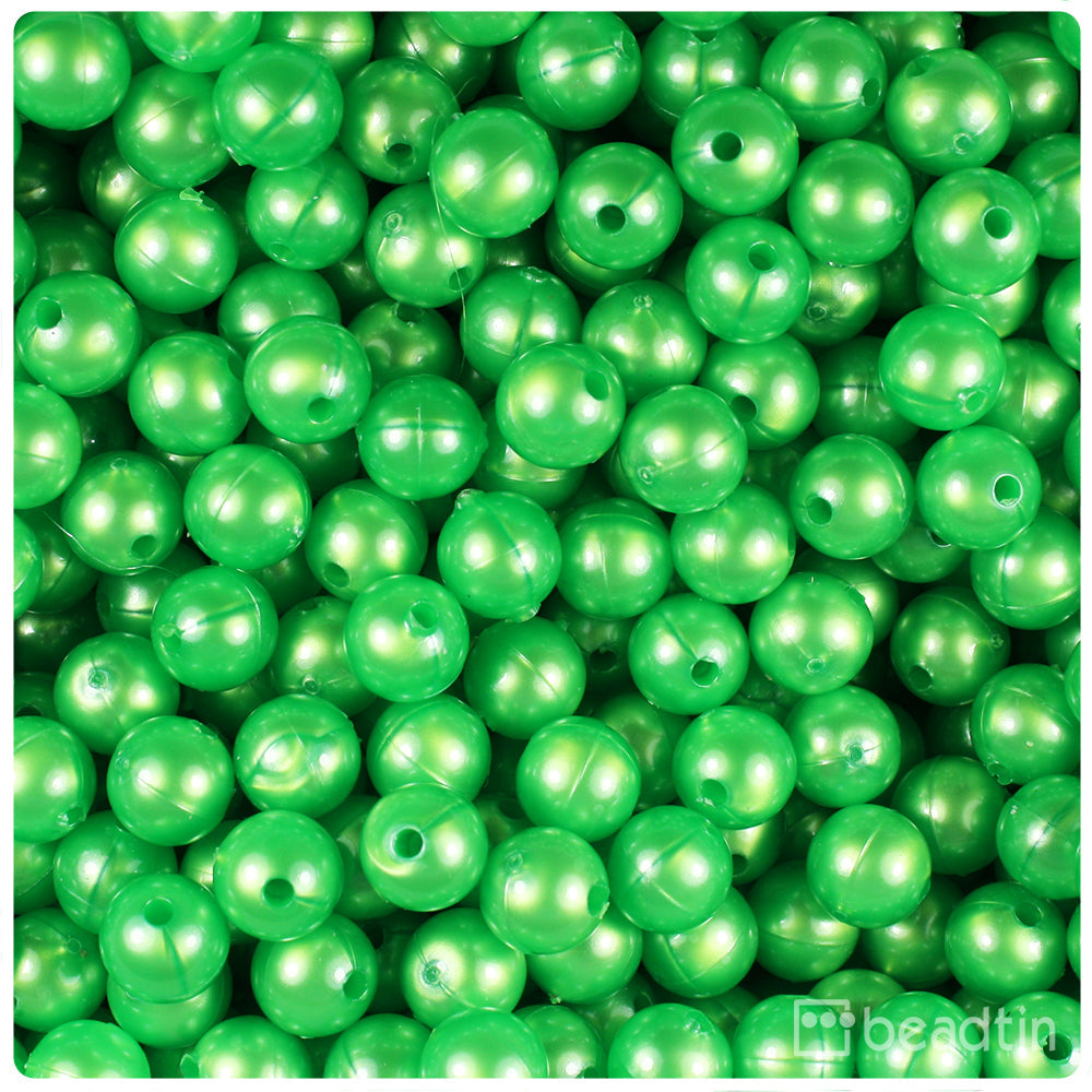 BeadTin Spring Green Pearl 8mm Round Plastic Craft Beads (300pcs)