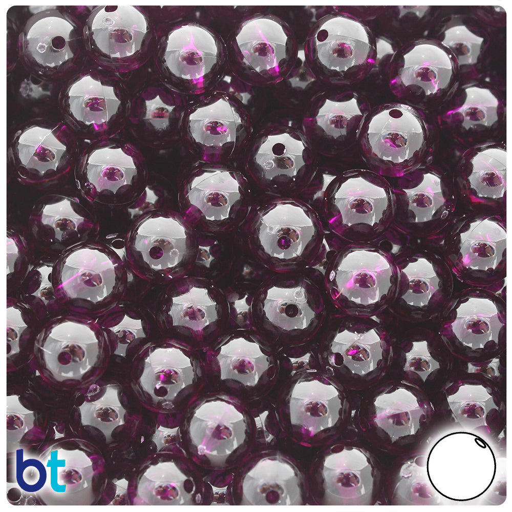 BeadTin Dark Amethyst Transparent 10mm Round Plastic Craft Beads (150pcs)