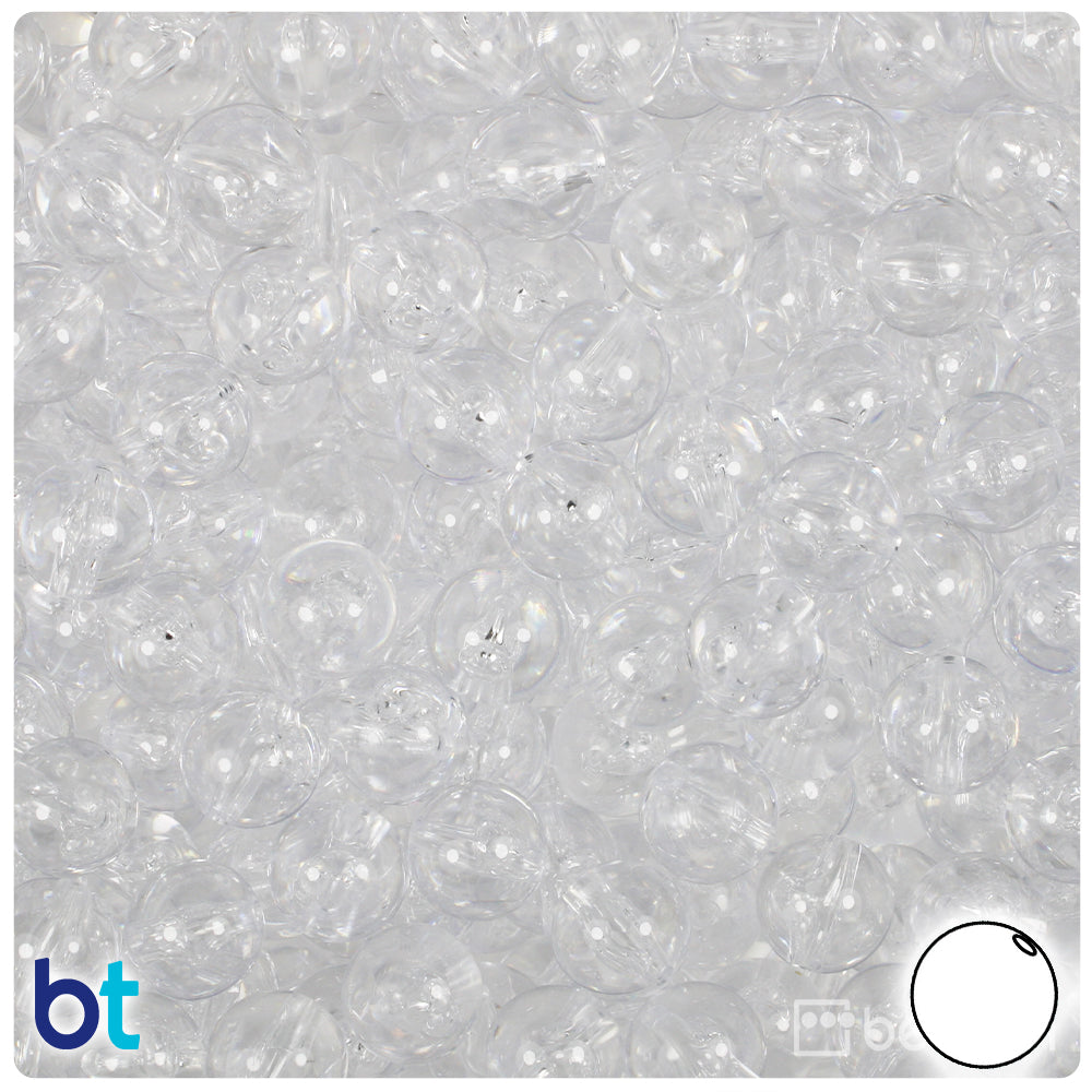 BeadTin Crystal Transparent 10mm Round Plastic Craft Beads (150pcs)