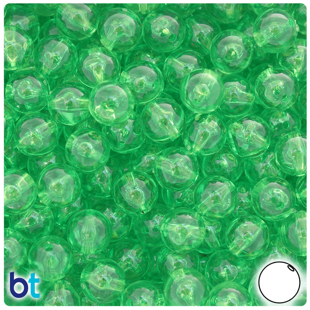 BeadTin Lime Transparent 10mm Round Plastic Craft Beads (150pcs)