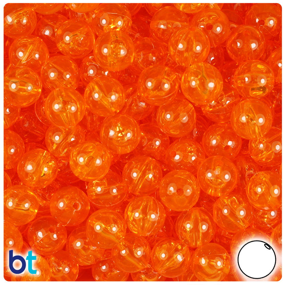 BeadTin Orange Transparent 10mm Round Plastic Craft Beads (150pcs)