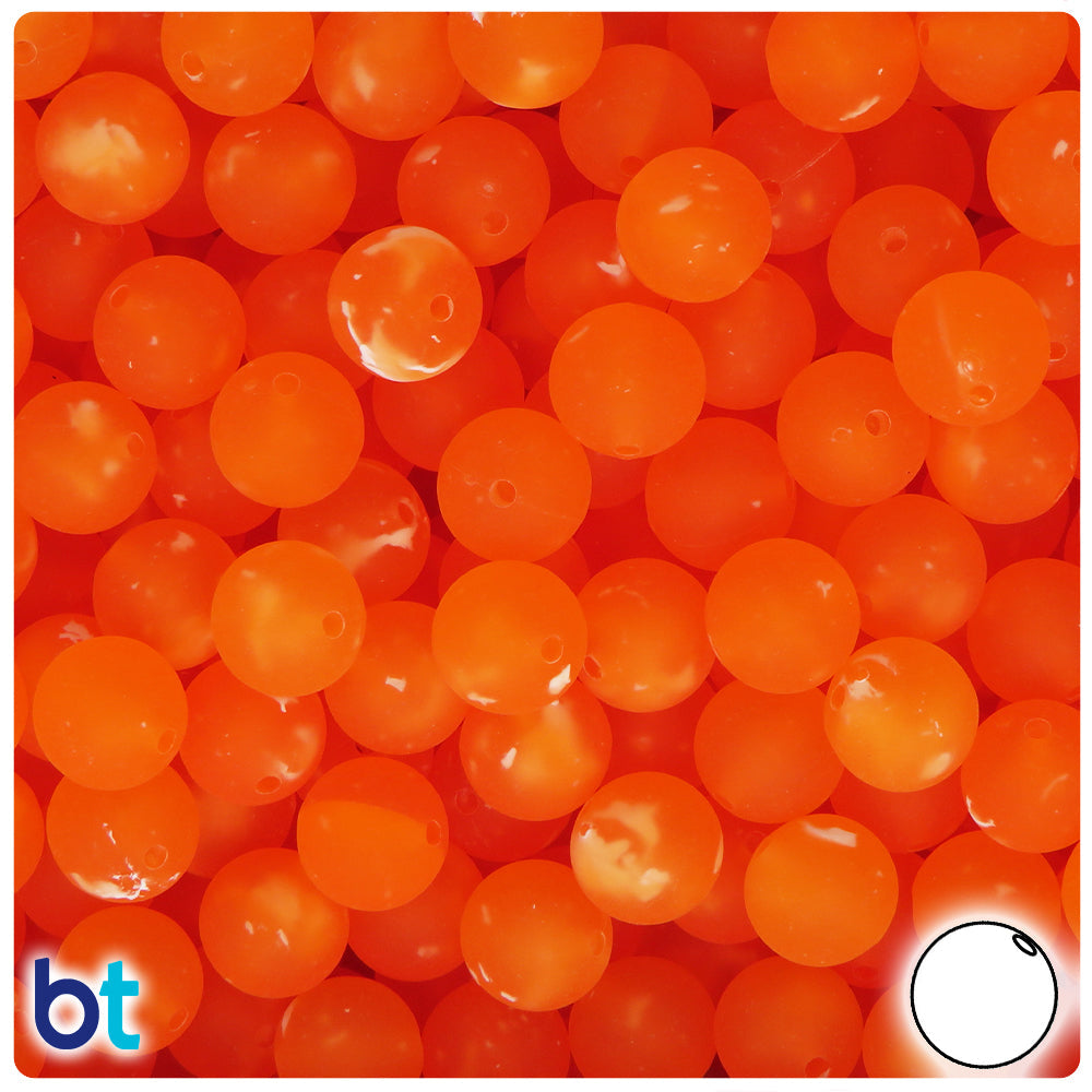 BeadTin Orange Frosted w/White Swirls 10mm Round Plastic Craft Beads (150pcs)