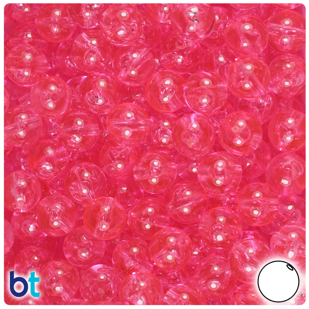 BeadTin Pink Transparent 10mm Round Plastic Craft Beads (150pcs)
