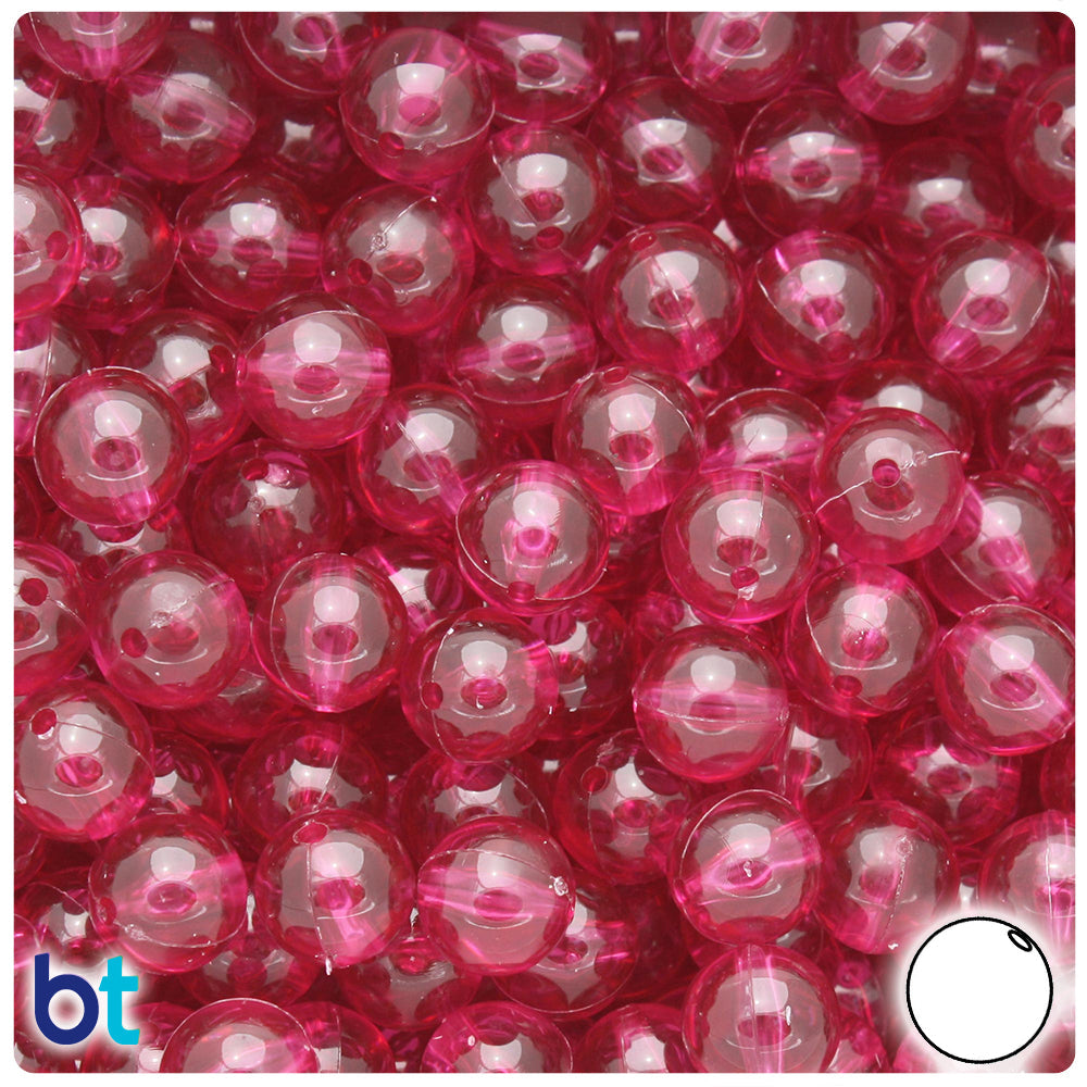 BeadTin Fuchsia Transparent 10mm Round Plastic Craft Beads (150pcs)