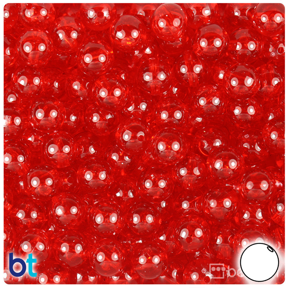 BeadTin Ruby Transparent 10mm Round Plastic Craft Beads (150pcs)