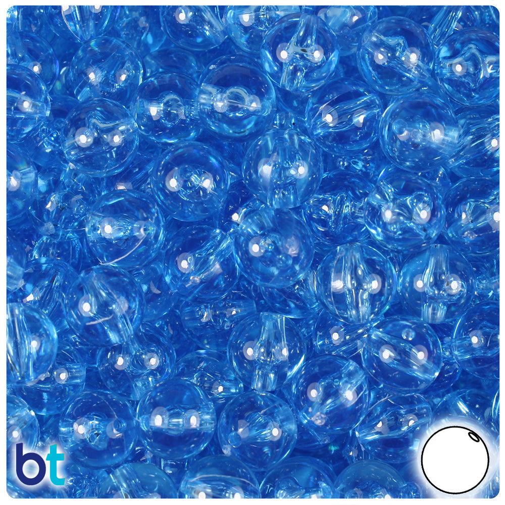 BeadTin Light Sapphire Transparent 10mm Round Plastic Craft Beads (150pcs)