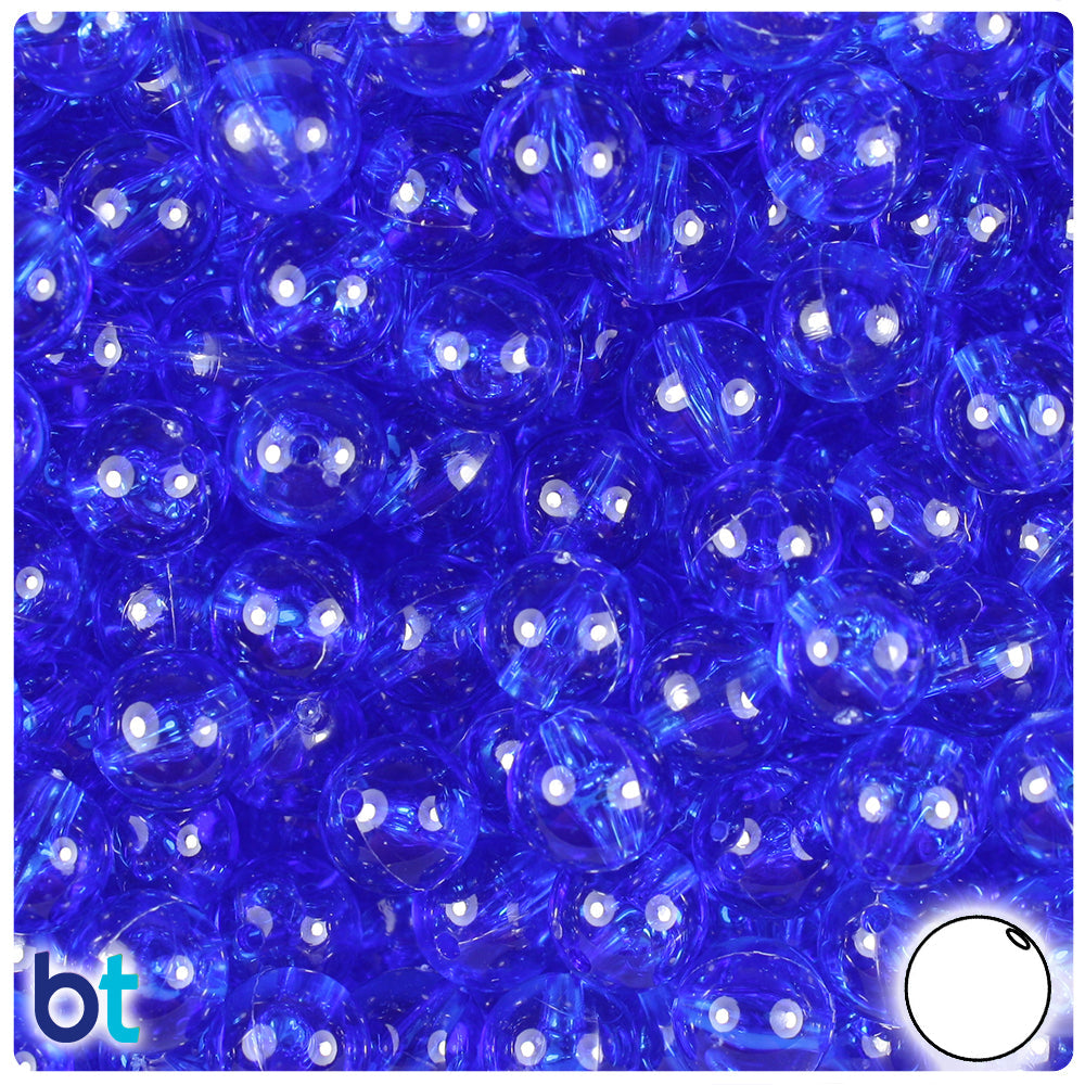 BeadTin Dark Sapphire Transparent 10mm Round Plastic Craft Beads (150pcs)