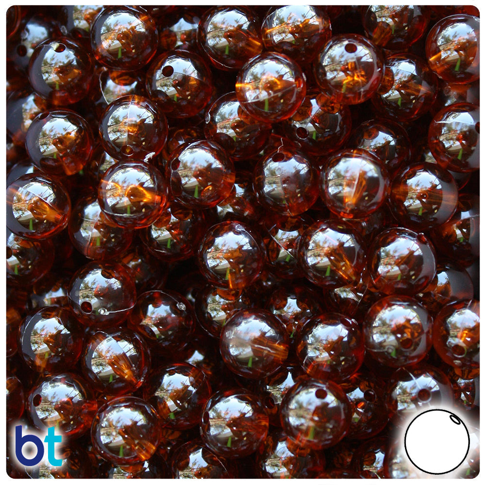 BeadTin Root Beer Transparent 10mm Round Plastic Craft Beads (150pcs)