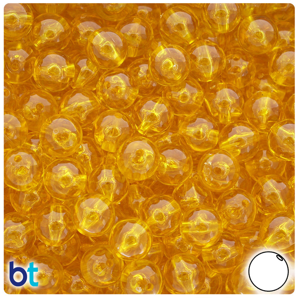 BeadTin Dark Yellow Transparent 10mm Round Plastic Craft Beads (150pcs)