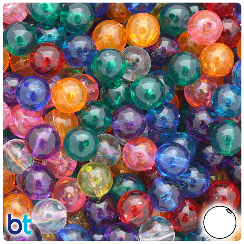 BeadTin Transparent Mix 10mm Round Plastic Craft Beads (150pcs)