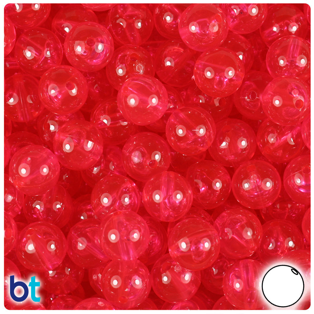 BeadTin Hot Pink Transparent 10mm Round Plastic Craft Beads (150pcs)