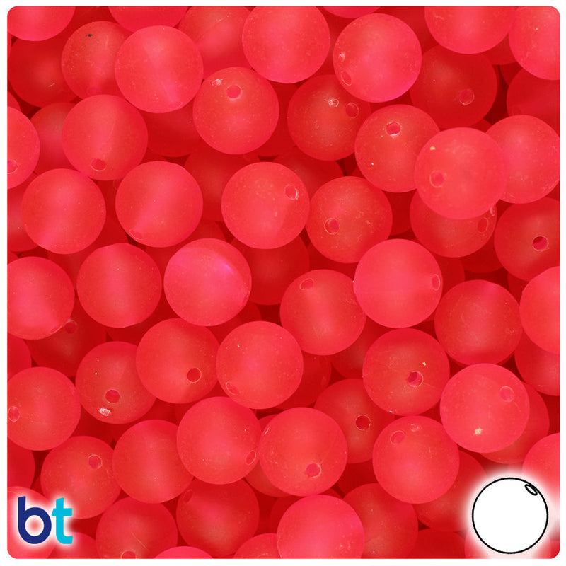 BeadTin Hot Pink Frosted 10mm Round Plastic Craft Beads (150pcs)