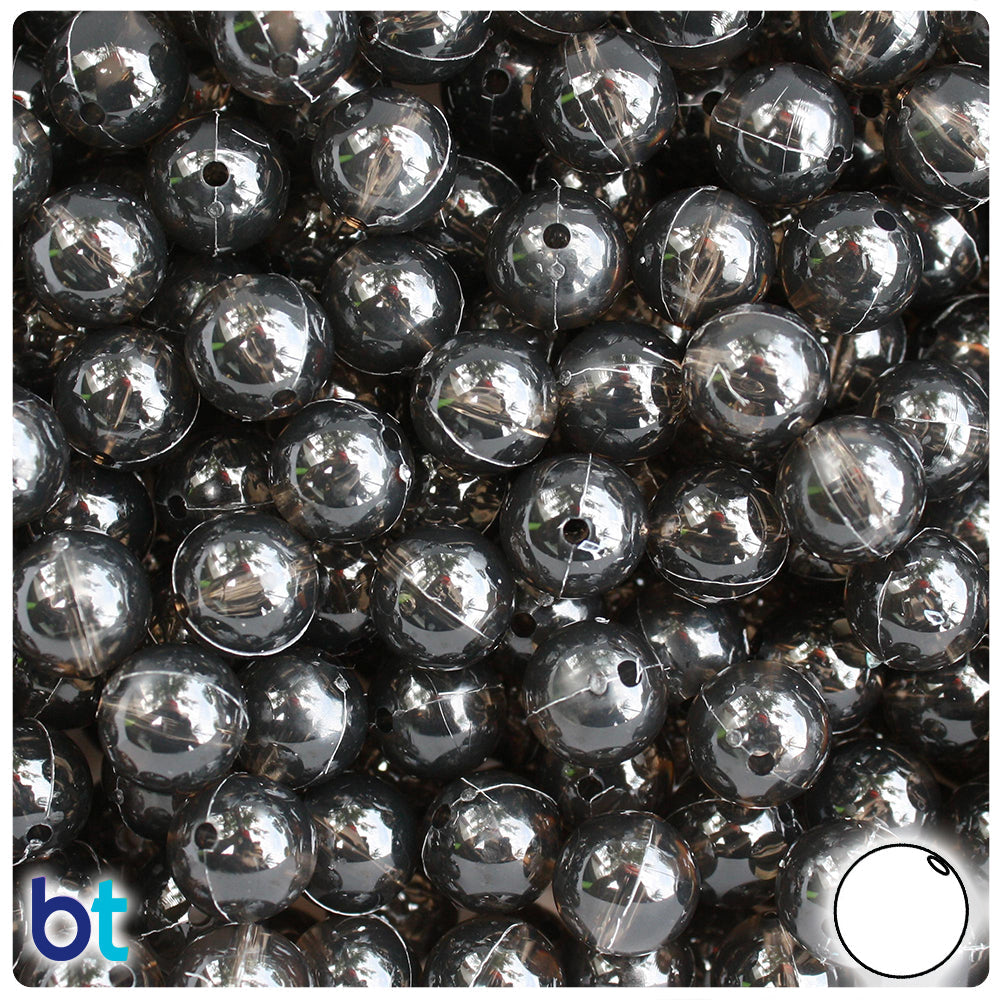 BeadTin Jet Transparent 10mm Round Plastic Craft Beads (150pcs)
