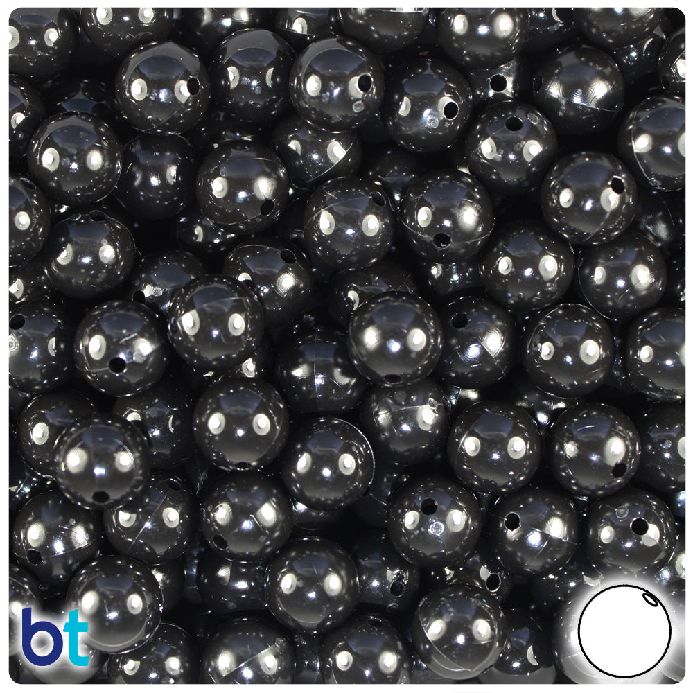 BeadTin Black Opaque 10mm Round Plastic Craft Beads (150pcs)