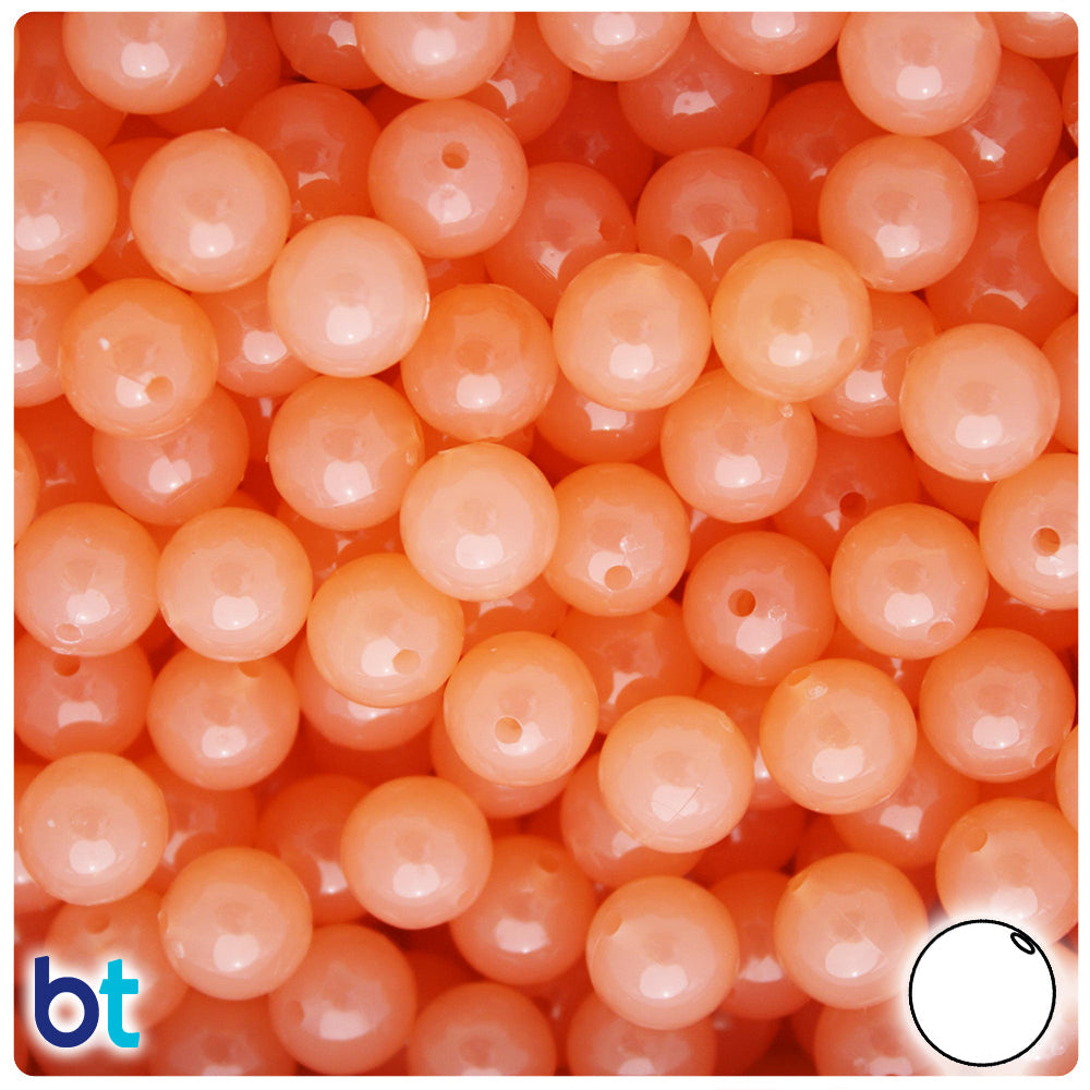 BeadTin Peach Transparent 10mm Round Plastic Craft Beads (150pcs)