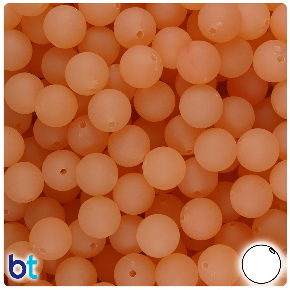 BeadTin Peach Frosted 10mm Round Plastic Craft Beads (150pcs)