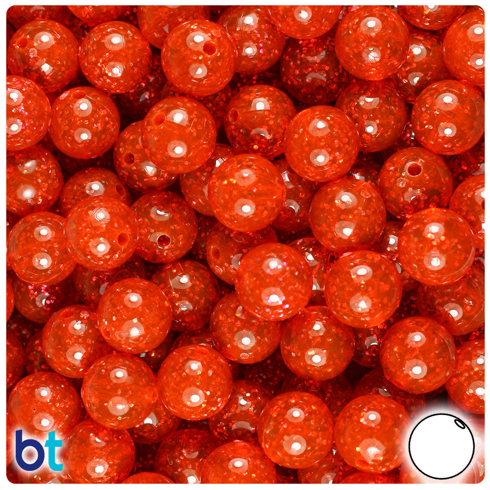 BeadTin Fire Red Gold Sparkle 10mm Round Plastic Craft Beads (150pcs)