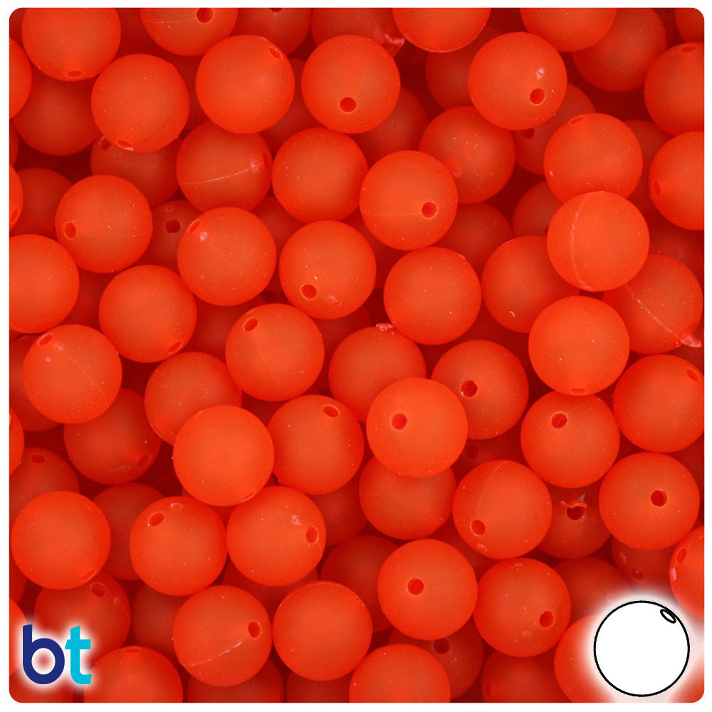 BeadTin Fire Red Frosted 10mm Round Plastic Craft Beads (150pcs)