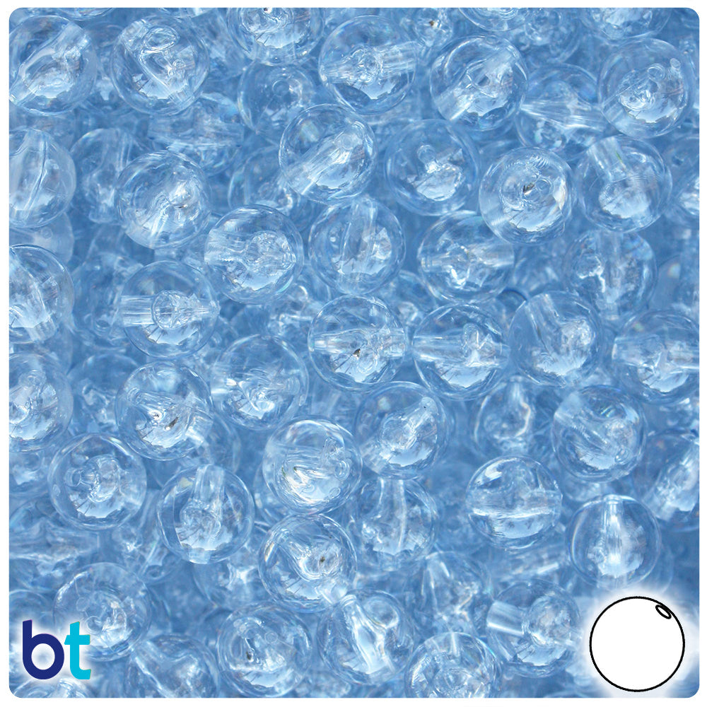 BeadTin Ice Blue Transparent 10mm Round Plastic Craft Beads (150pcs)