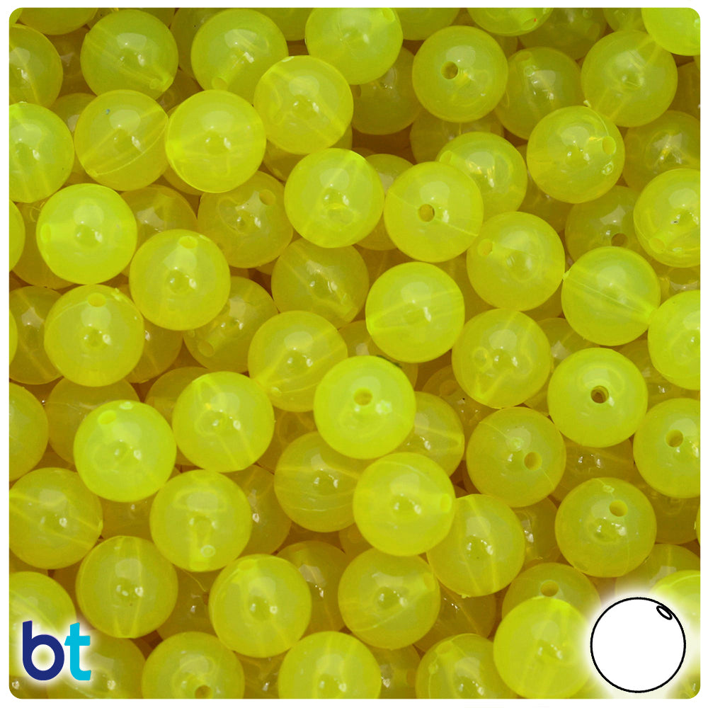 BeadTin Lure Yellow Transparent 10mm Round Plastic Craft Beads (150pcs)