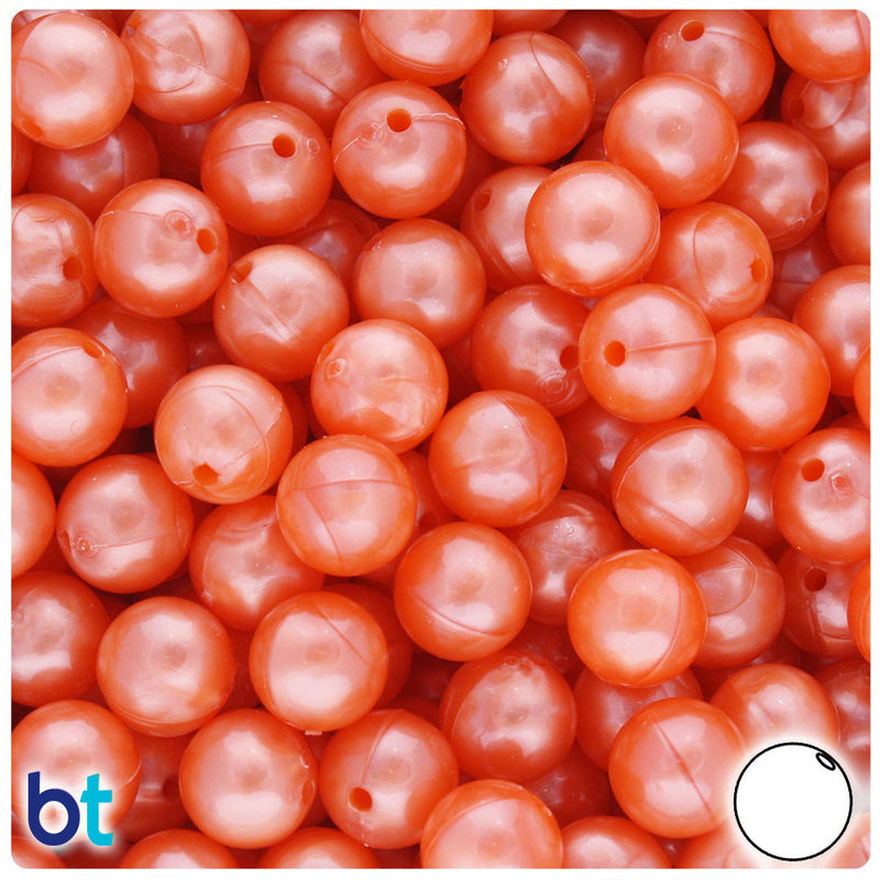 BeadTin Orange Pearl 10mm Round Plastic Craft Beads (150pcs)