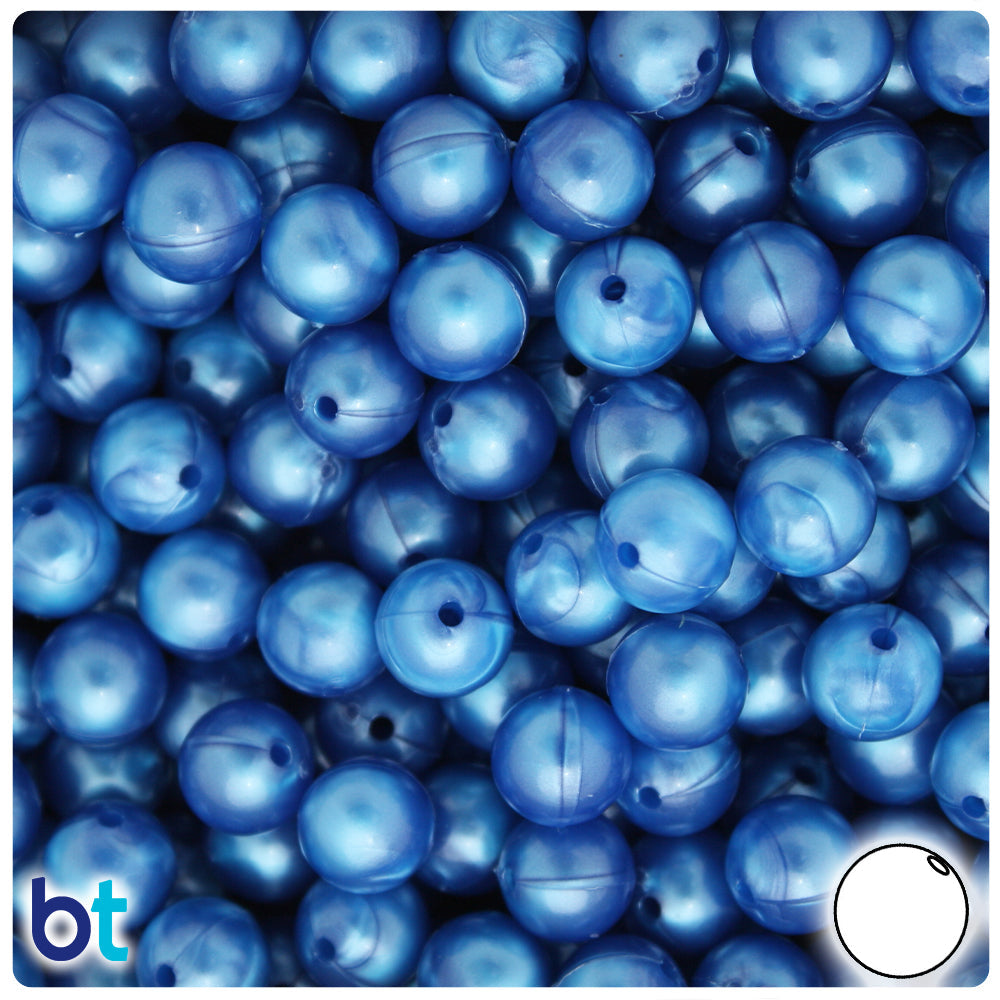 BeadTin Dark Blue Pearl 10mm Round Plastic Craft Beads (150pcs)