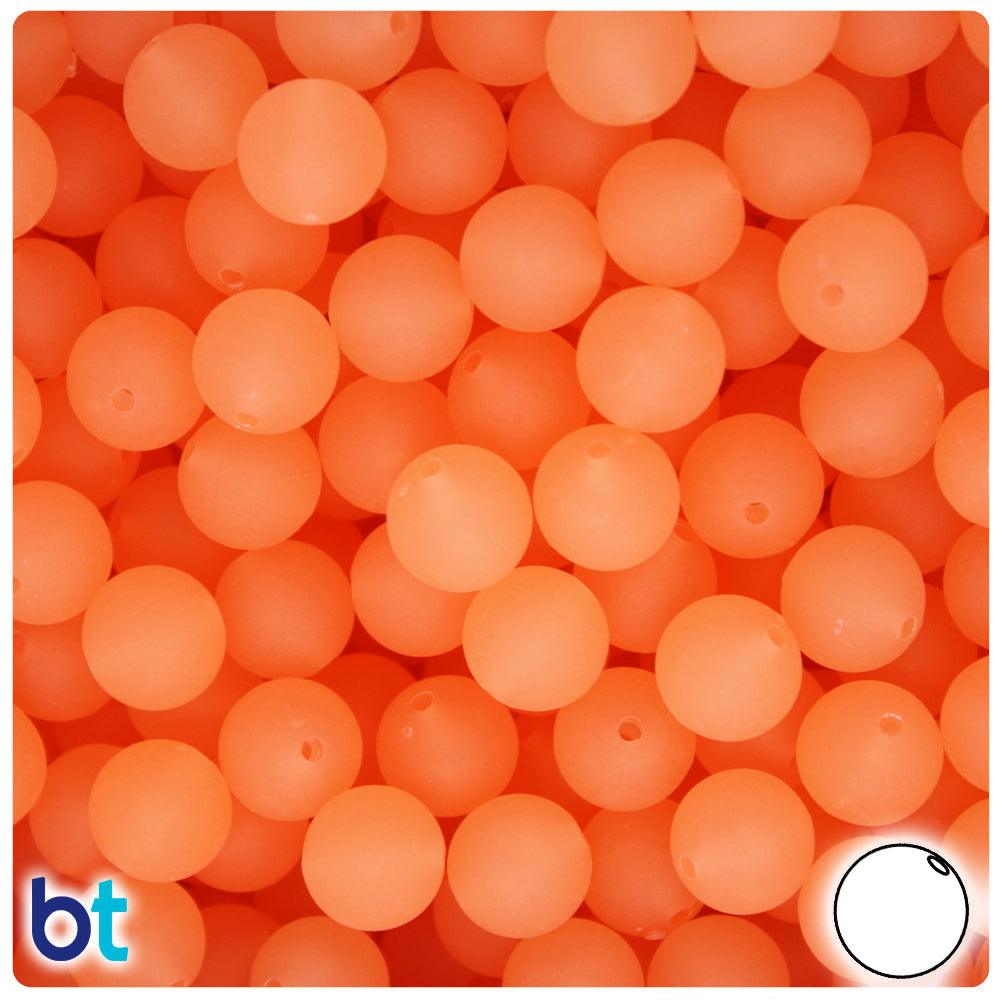 BeadTin Orange Glow Frosted 10mm Round Plastic Craft Beads (150pcs)