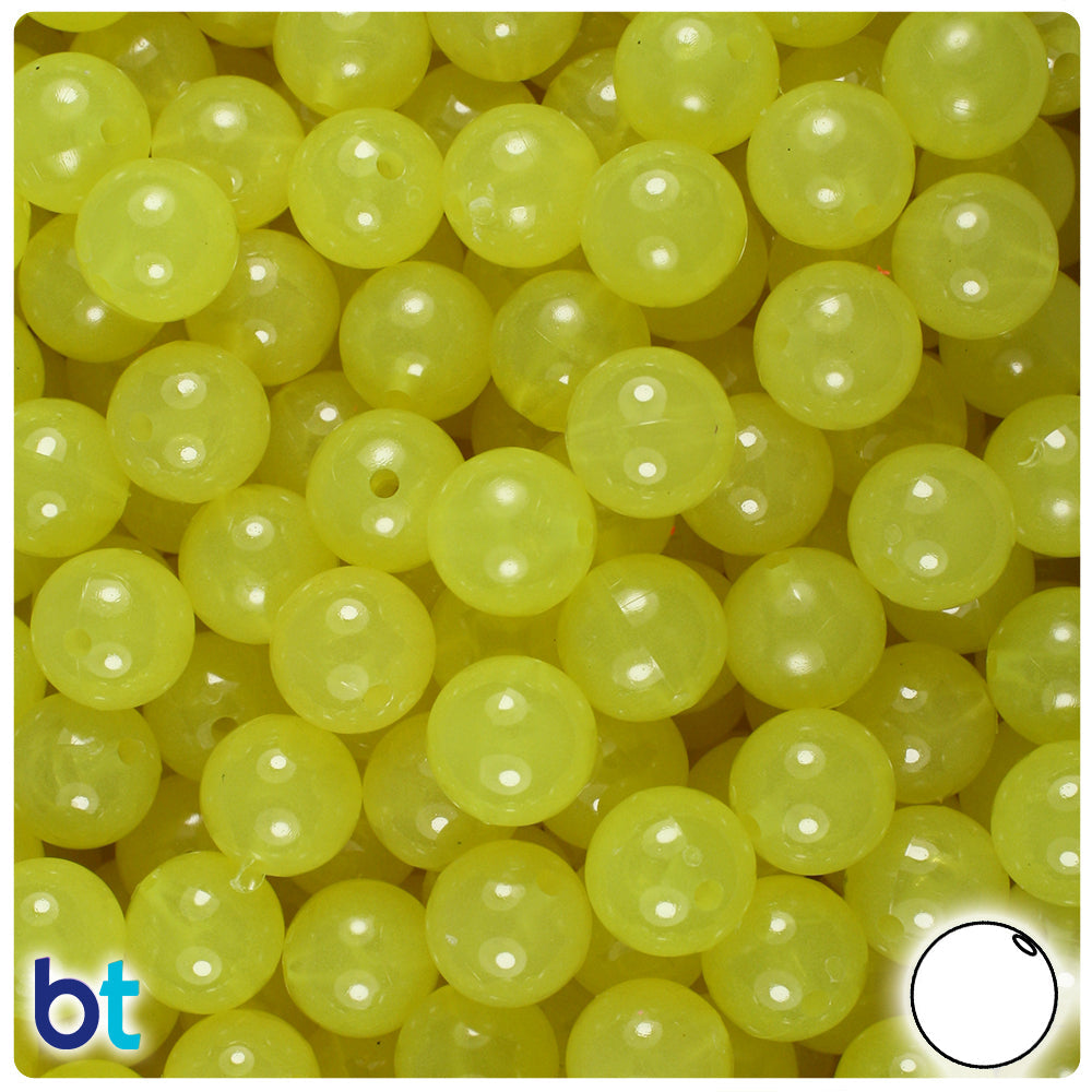BeadTin Yellow Glow 10mm Round Plastic Craft Beads (150pcs)