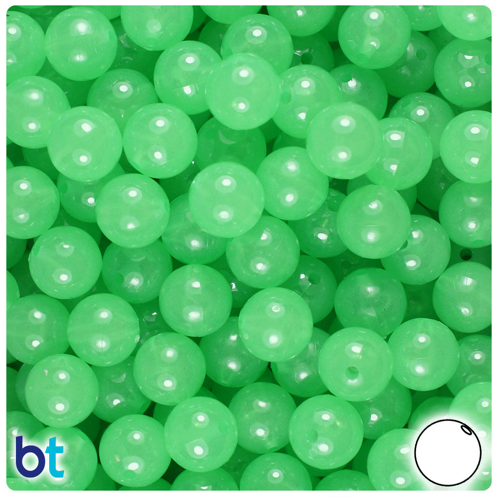 BeadTin Green Glow 10mm Round Plastic Craft Beads (150pcs)