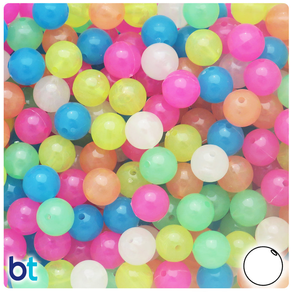 BeadTin Glow Mix 10mm Round Plastic Craft Beads (150pcs)