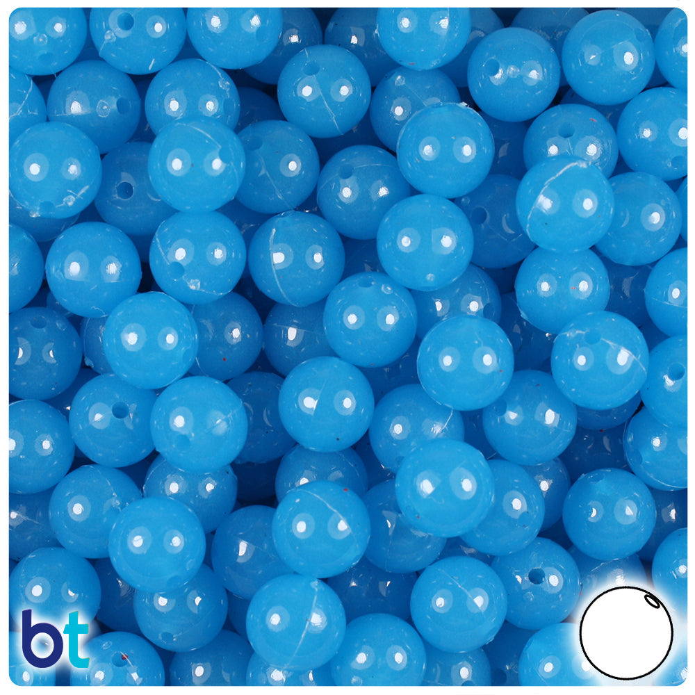 BeadTin Blue Glow 10mm Round Plastic Craft Beads (150pcs)