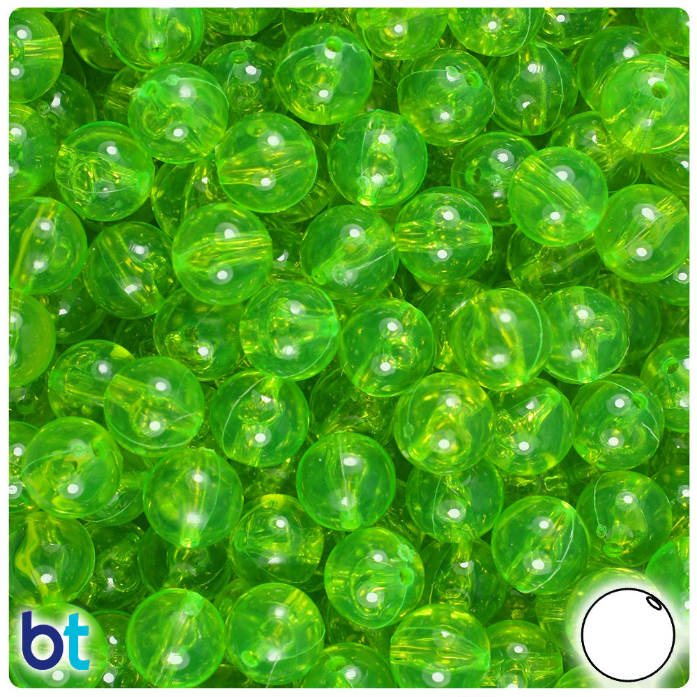 BeadTin Lime Roe Transparent 10mm Round Plastic Craft Beads (150pcs)