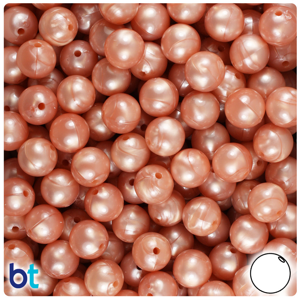 BeadTin Peach Pearl 10mm Round Plastic Craft Beads (150pcs)