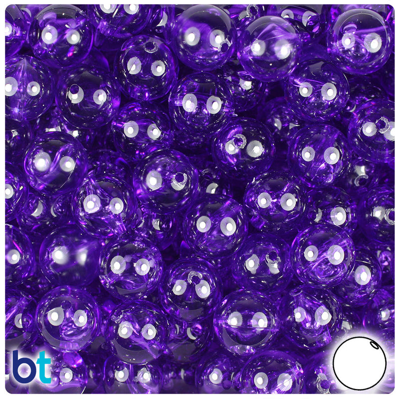 BeadTin Amethyst Transparent 12mm Round Plastic Craft Beads (60pcs)