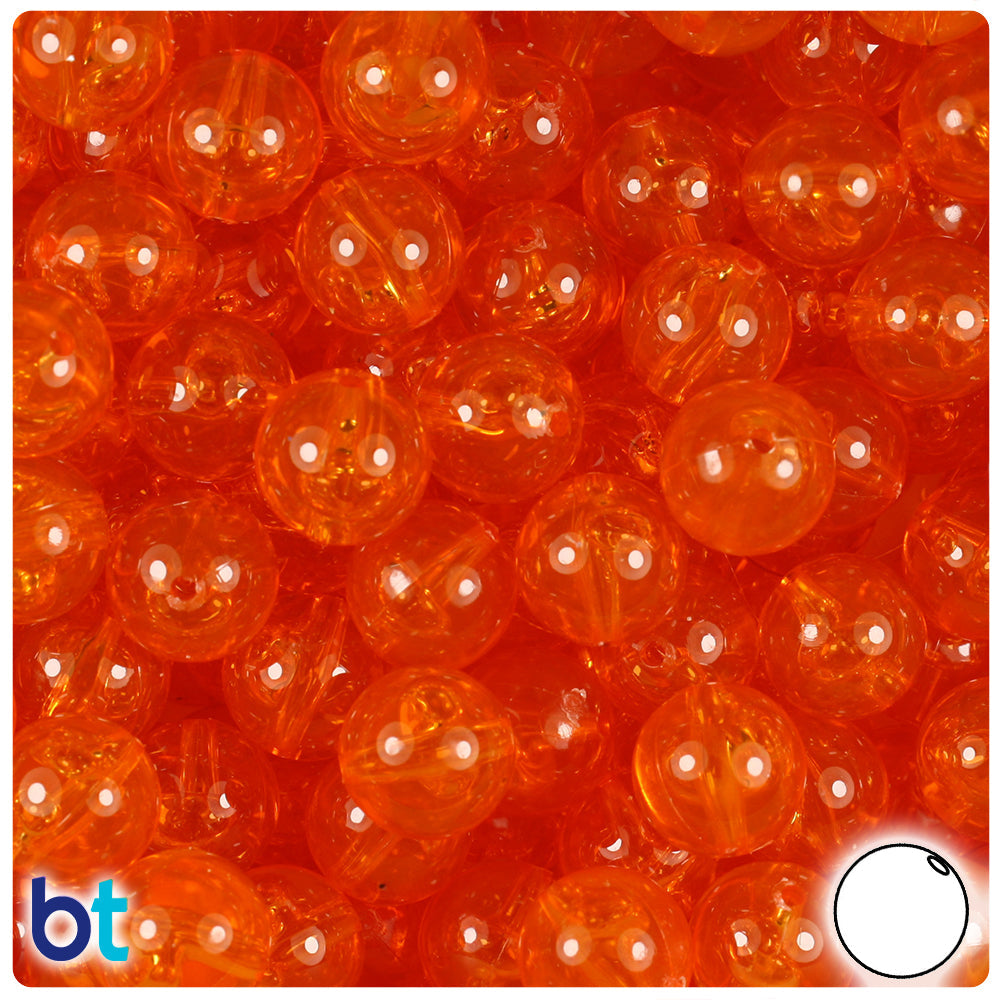BeadTin Orange Transparent 12mm Round Plastic Craft Beads (60pcs)