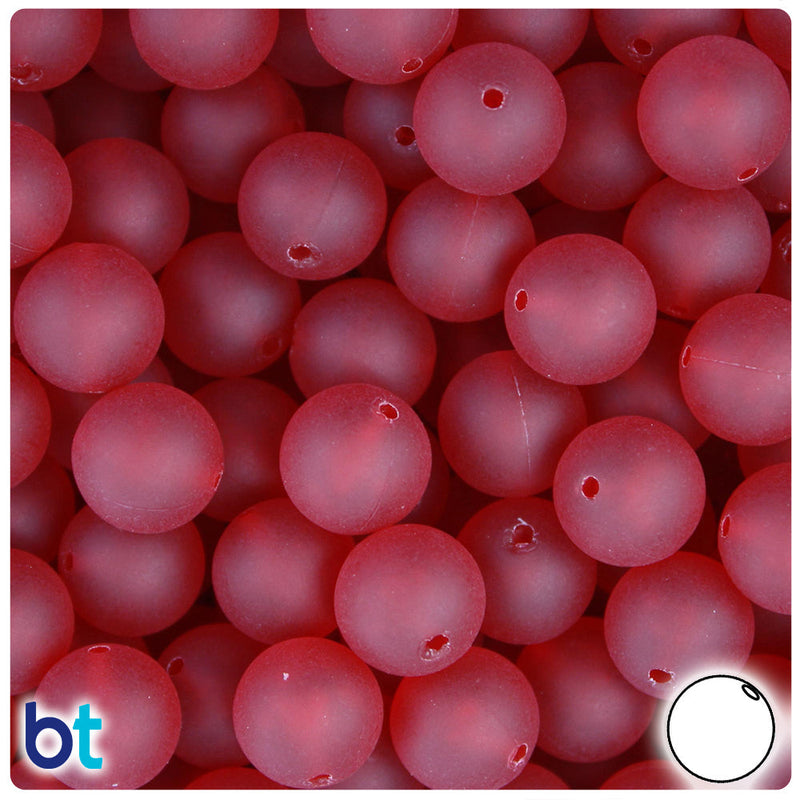 BeadTin Dark Ruby Frosted 12mm Round Plastic Craft Beads (60pcs)