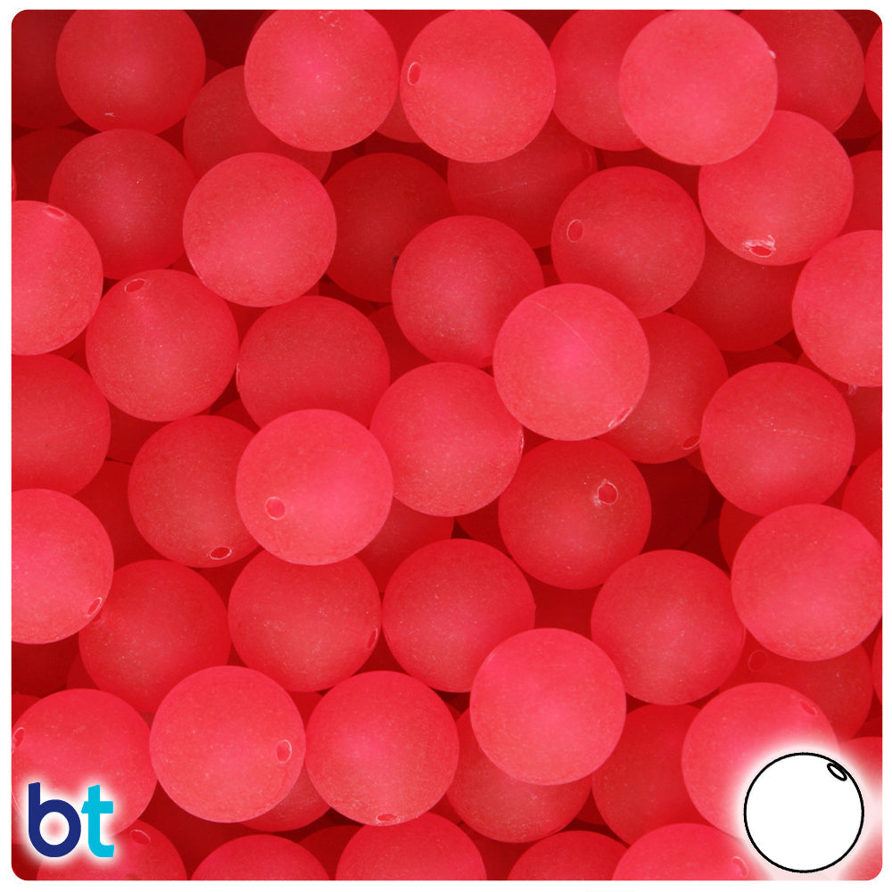 BeadTin Hot Pink Frosted 12mm Round Plastic Craft Beads (60pcs)