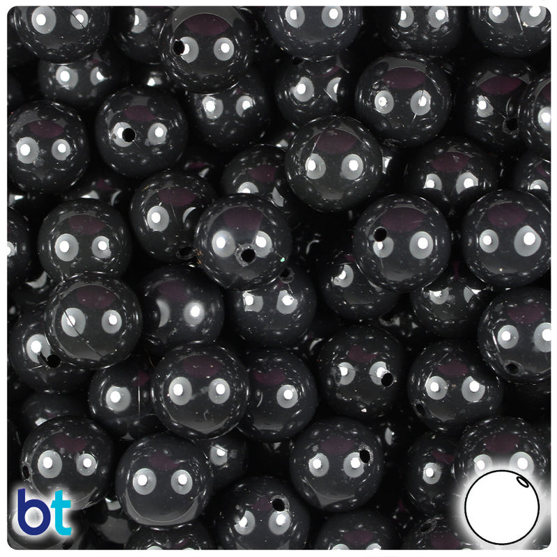 BeadTin Black Opaque 12mm Round Plastic Craft Beads (60pcs)