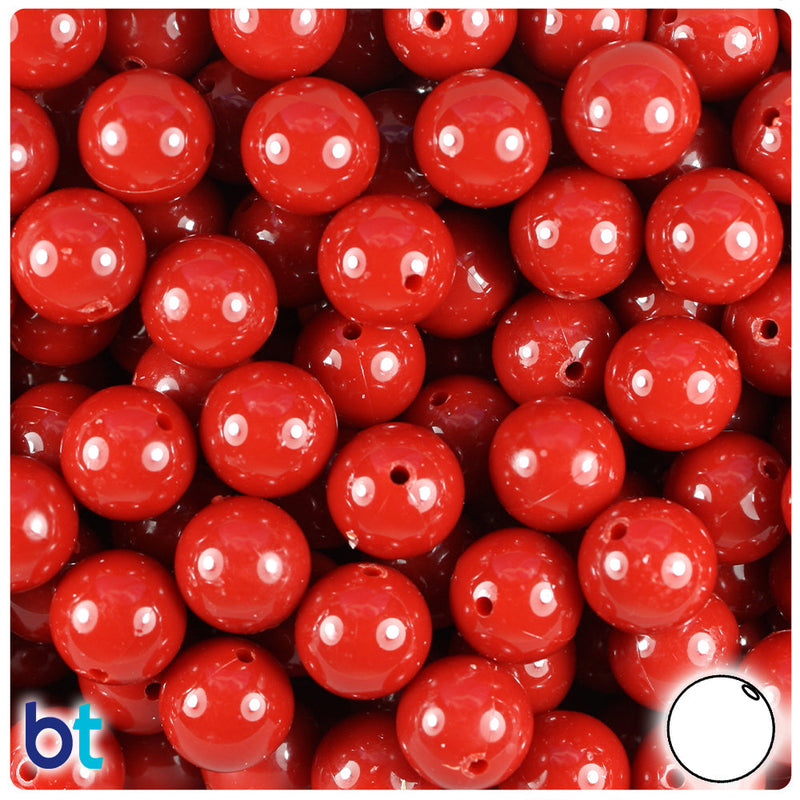 BeadTin Red Opaque 12mm Round Plastic Craft Beads (60pcs)