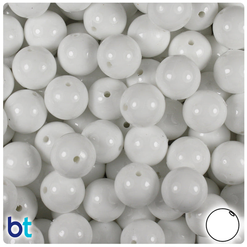 BeadTin White Opaque 12mm Round Plastic Craft Beads (60pcs)