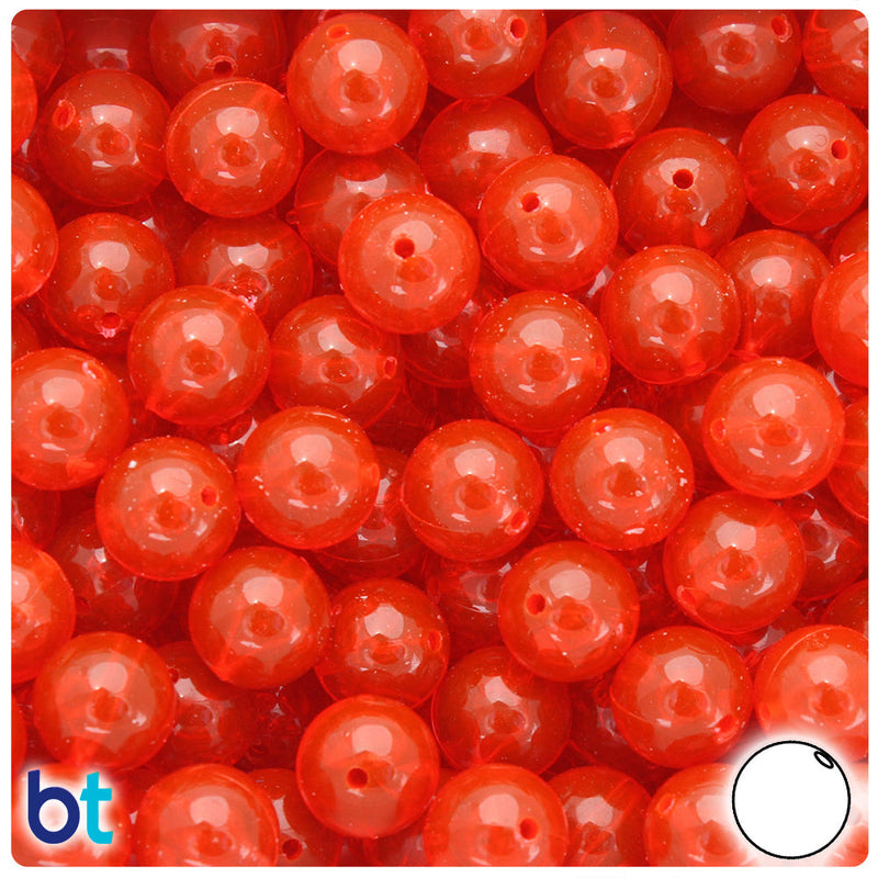 BeadTin Fire Red Transparent 12mm Round Plastic Craft Beads (60pcs)