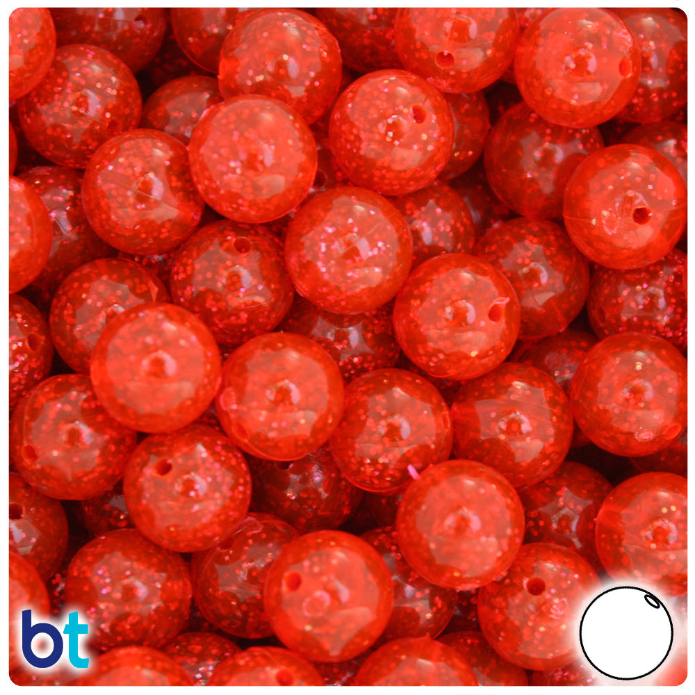 BeadTin Fire Red Gold Sparkle 12mm Round Plastic Craft Beads (60pcs)