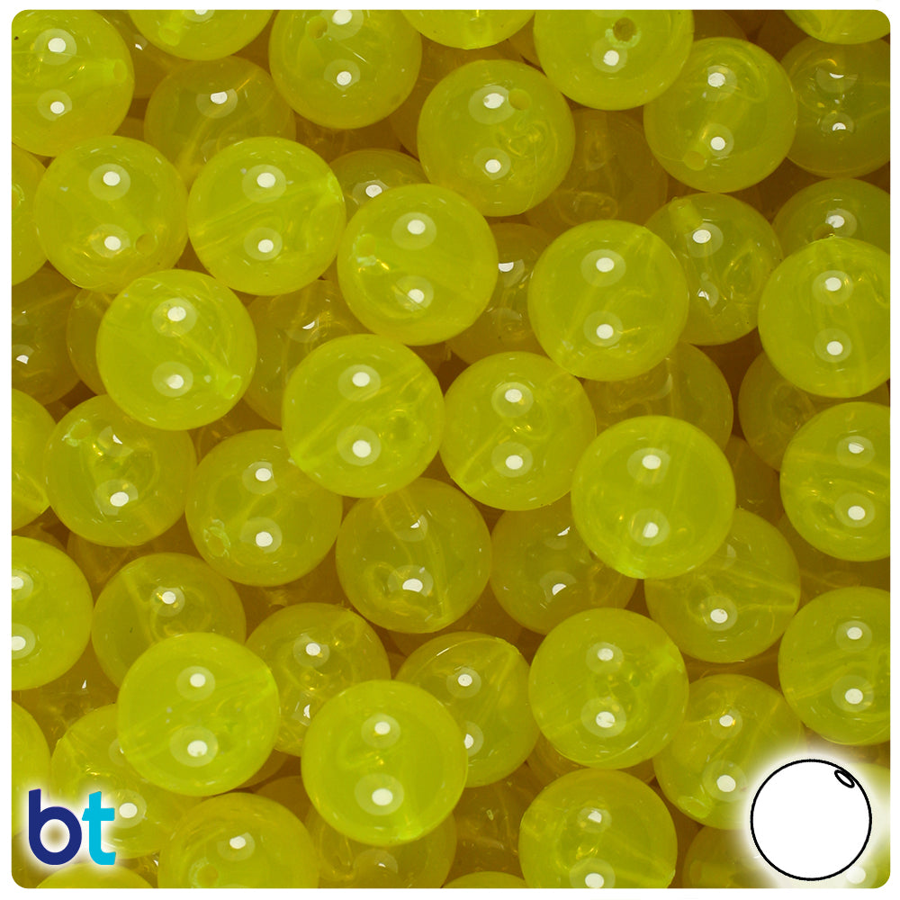 BeadTin Lure Yellow Transparent 12mm Round Plastic Craft Beads (60pcs)